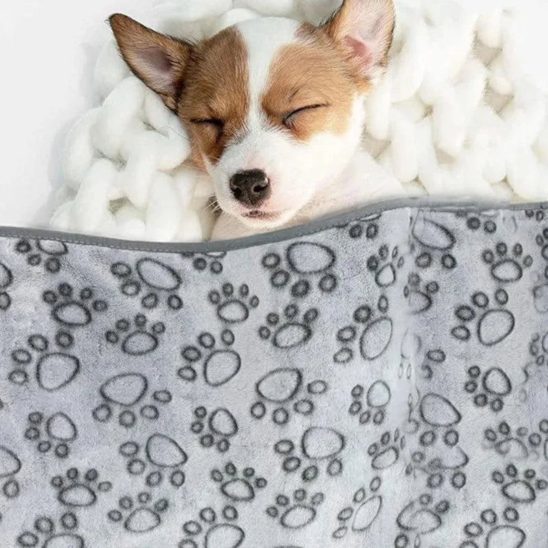 washable soft dog blanket for sleeping puppy, gray paw print fleece pet bed blanket, soft cozy indoor cat and dog blanket