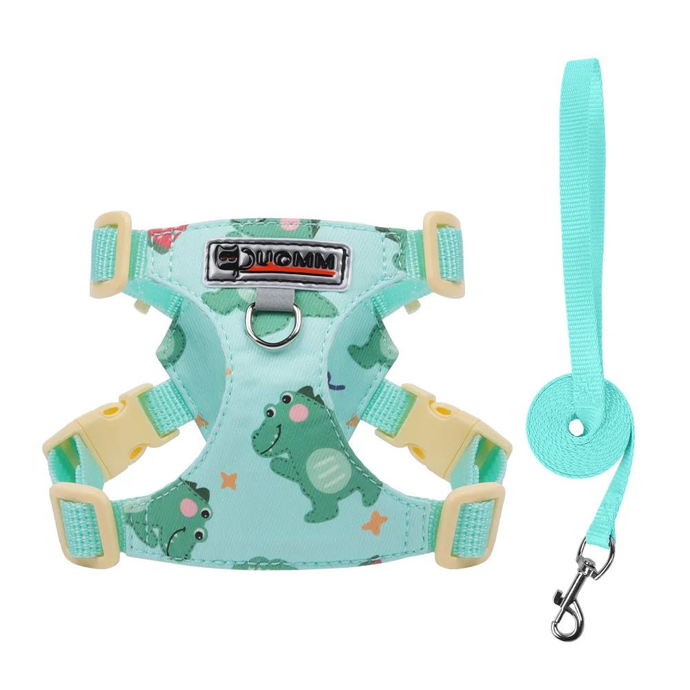 puppy print dog harness and leash set mint green breakaway padded buckle halter for small medium dogs, color D
