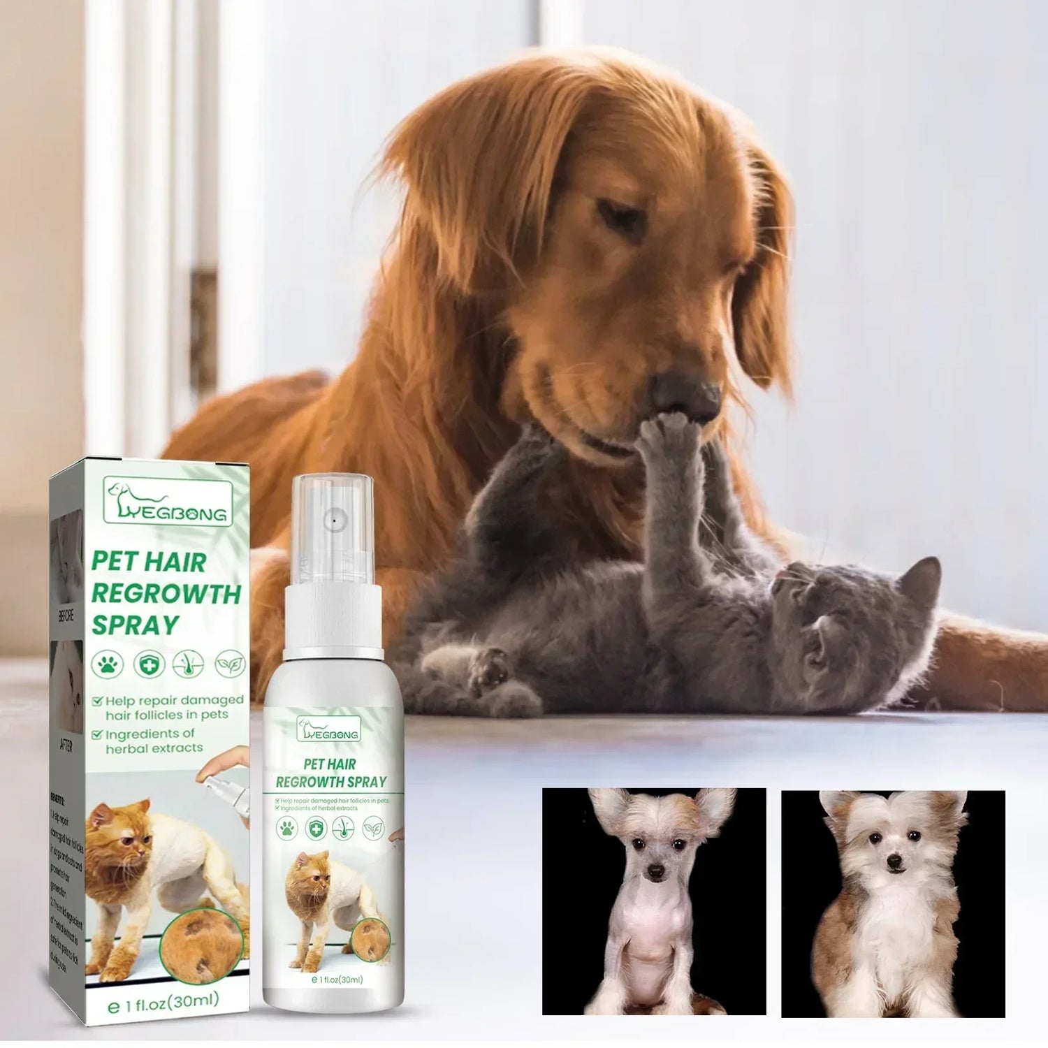 dog hair loss supplement pet hair regrowth spray for dogs and s, non-toxic 30ml safe ingredient, promotes coat growth