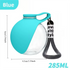 Blue portable pet water bottle, 285ML leak-proof travel dispenser with foldable bowl and carry strap