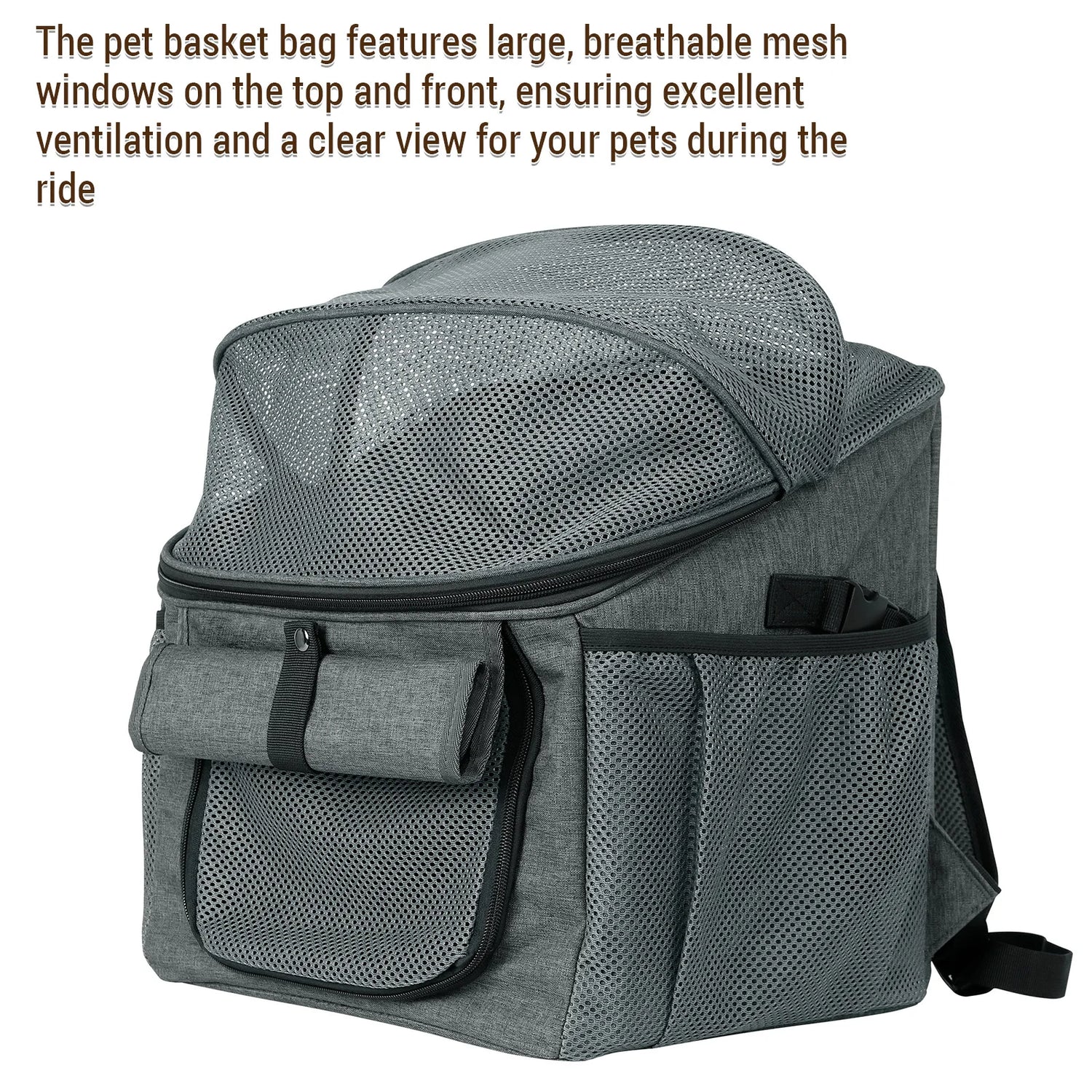 Dog bike basket carrier backpack with breathable mesh windows for small pets, expandable Oxford cloth pet carrier