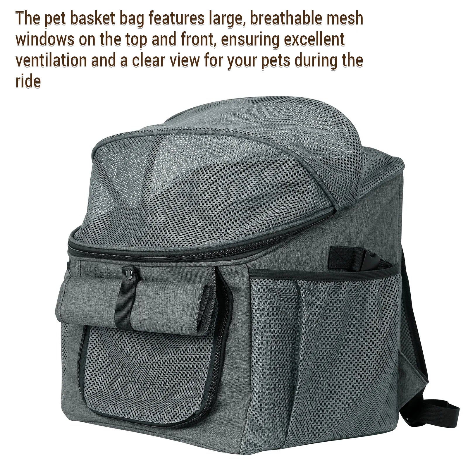 Dog bike basket carrier backpack with breathable mesh windows for small pets, expandable Oxford cloth pet carrier