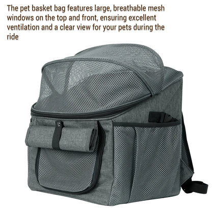 Dog bike basket carrier backpack with breathable mesh windows for small pets, expandable Oxford cloth pet carrier