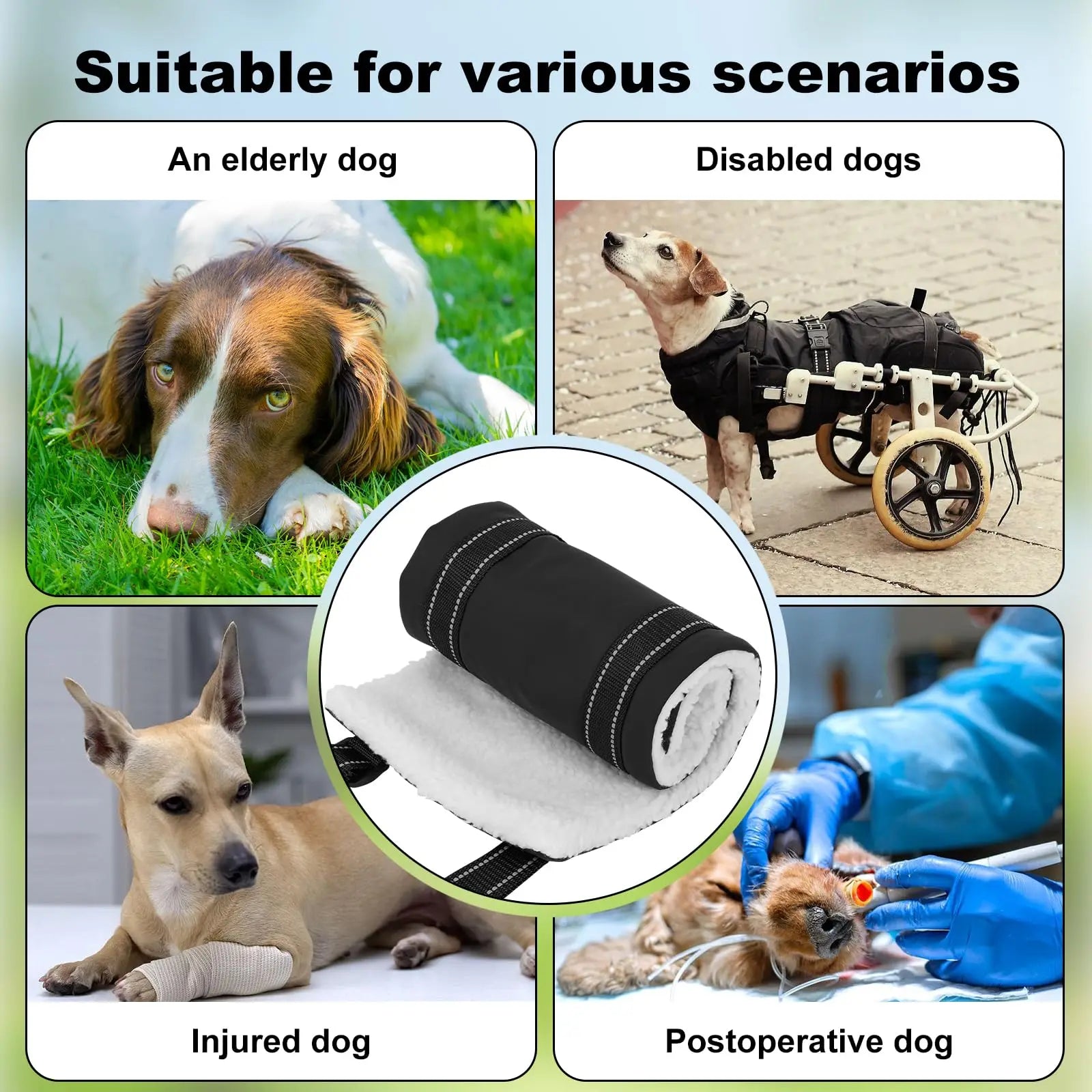 Image showing a Dog Lift Harness Adjustable Dog Sling for Back Legs Support Rehab Harness for Weak Rear Legs Pet Aid Assist Tool For Elderly Dog.
