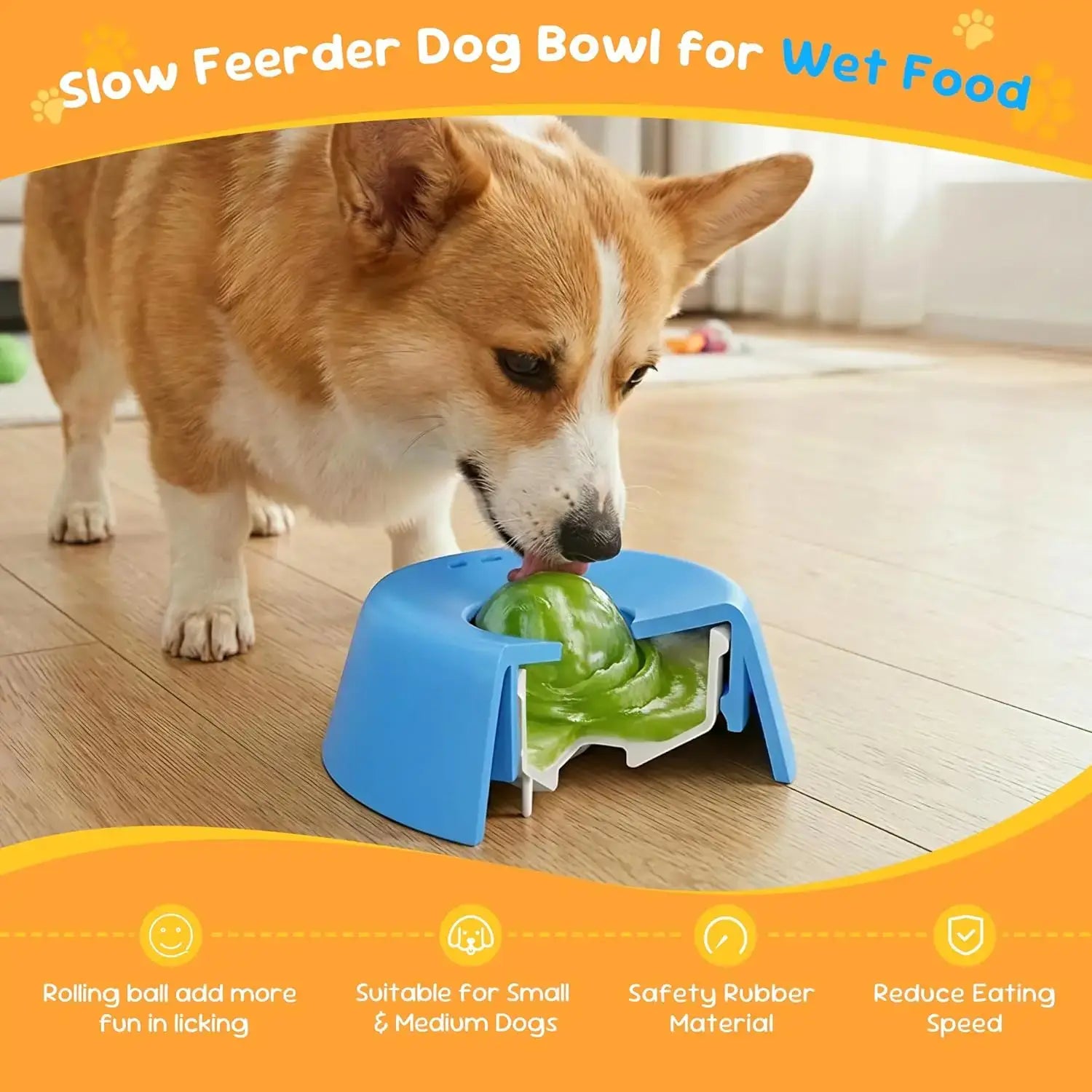 slow feeder dog bowl for wet food, non-spill lick sphere puzzle feeder for dogs, ideal for small and medium breeds
