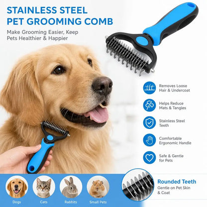dog deshedding brush stainless steel pet grooming comb removes loose hair and undercoat for dogs cats and small pets