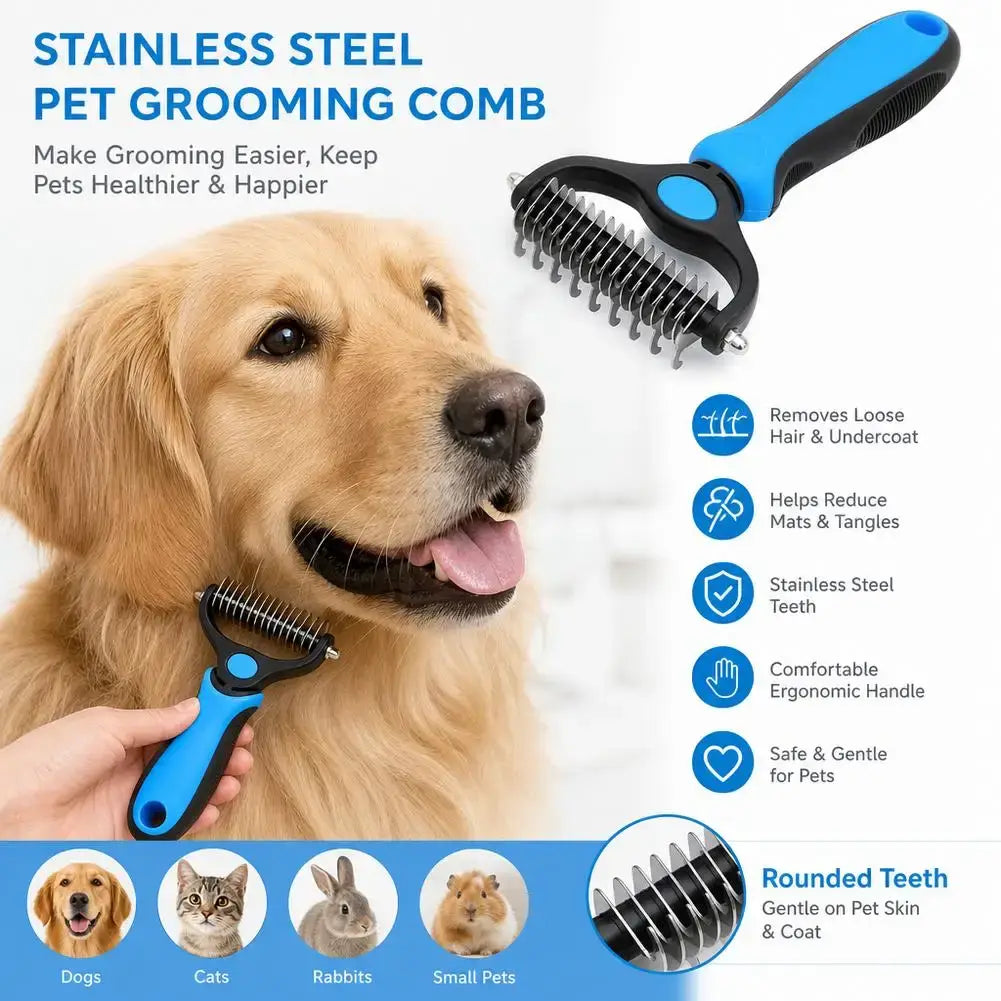dog deshedding brush stainless steel pet grooming comb for dogs, cats, rabbits, and small pets, removes loose hair and undercoat