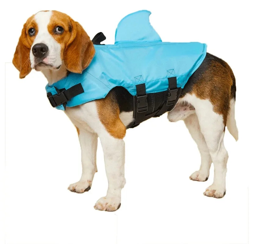 small dog shark fin life jacket blue safety vest with handle and buoyant support for swimming