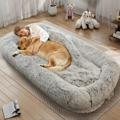 human dog bed for adults orthopedic plush gray oversized bed with removable cover for lounging and sleeping