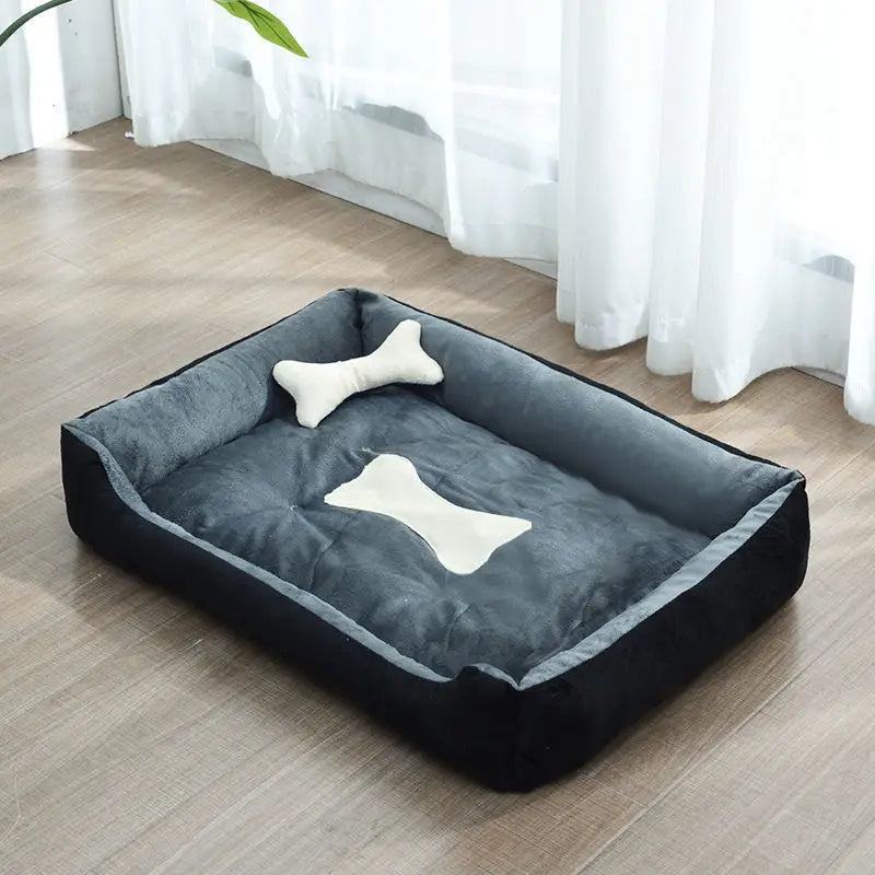 all-season pet bed house for small medium large dogs and cats, black gray breathable cotton, soft warm washable kennel bed
