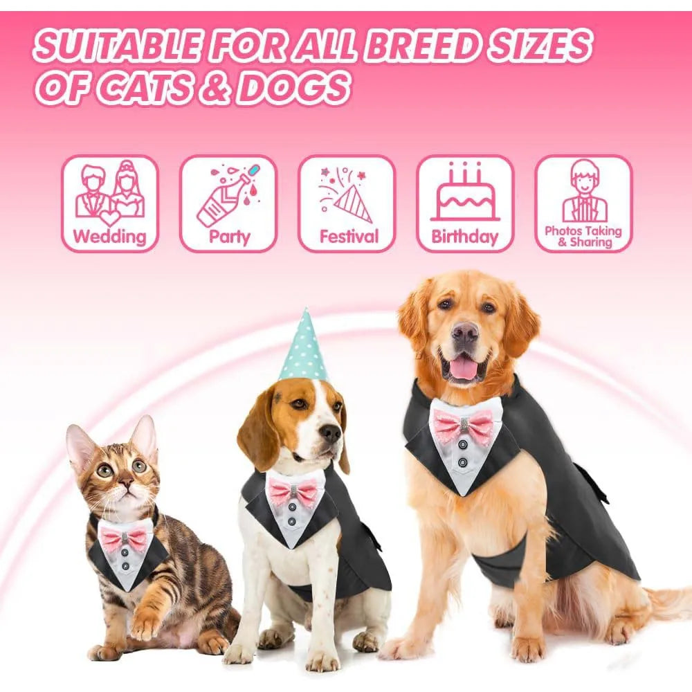 pet tuxedo outfit for cats and dogs, formal party costume with matching collar for weddings, birthdays, festivals