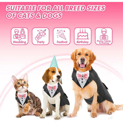 pet tuxedo outfit for cats and dogs, formal party costume with matching collar for weddings, birthdays, festivals