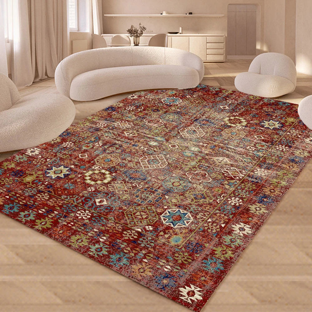 machine washable area rug, colorful vintage geometric design, non-slip indoor carpet for living room, bedroom, dining room, Color: 3