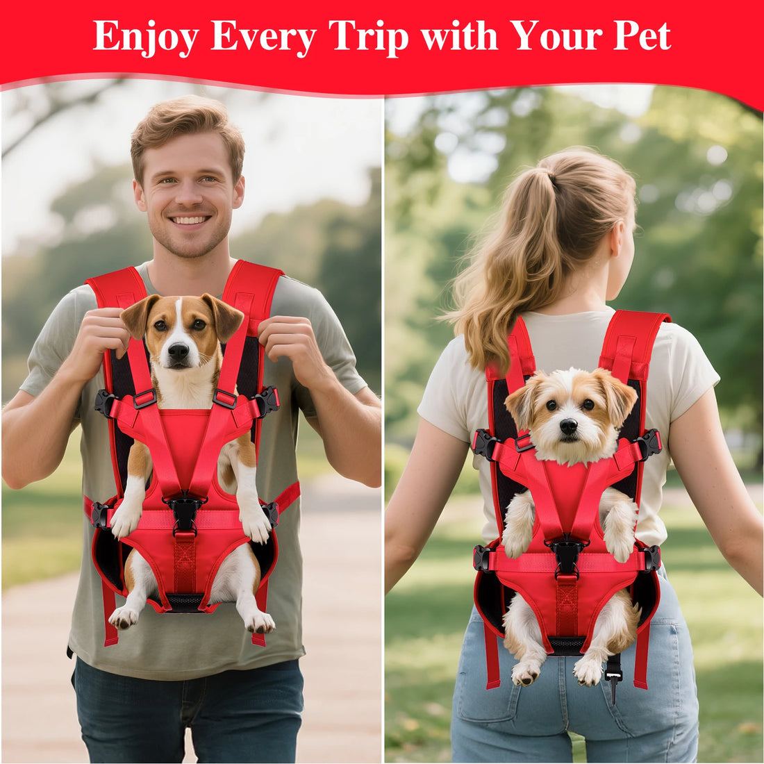 Adjustable dog front carrier backpack for small dogs and cats, breathable hiking and travel pet chest carrier