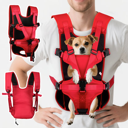 adjustable dog front carrier backpack red nylon breathable chest carrier for small dogs and cats, hiking, camping, travel