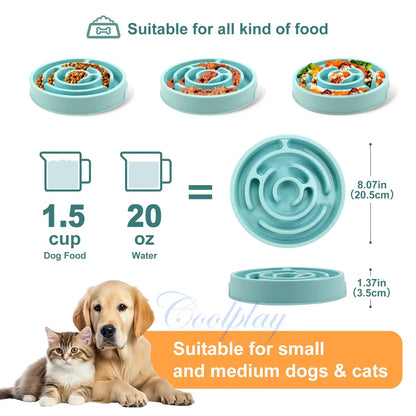 slow feeder dog bowl for small and medium dogs, cats, maze design, non-slip, 1.5 cup capacity