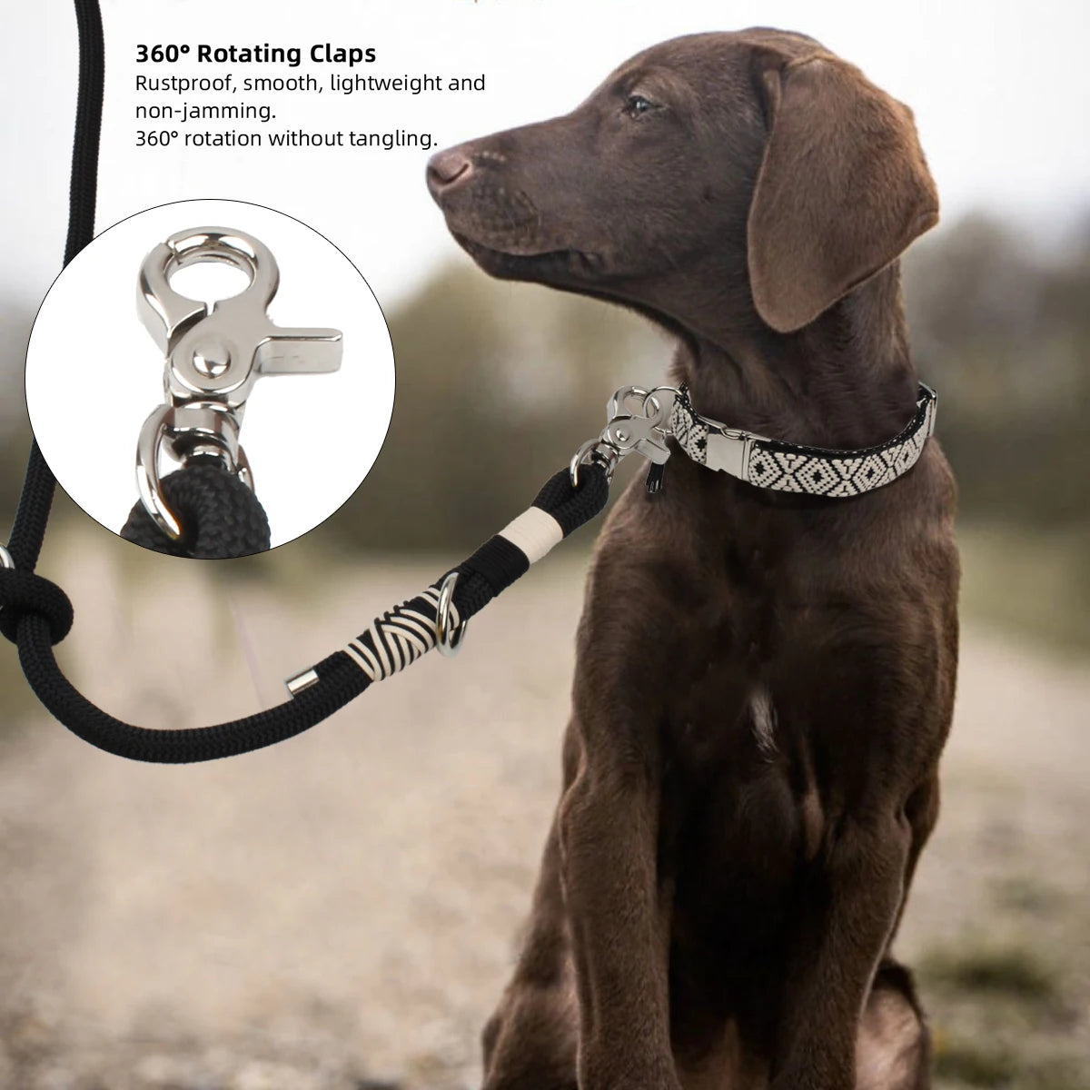 hands free dog leash for medium and large dogs, braided nylon traction rope with double buckle and 360° rotating clasp