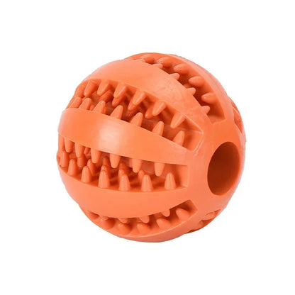 Orange natural rubber dog chew toy ball, extra-tough 5cm interactive teeth cleaning toy for dogs