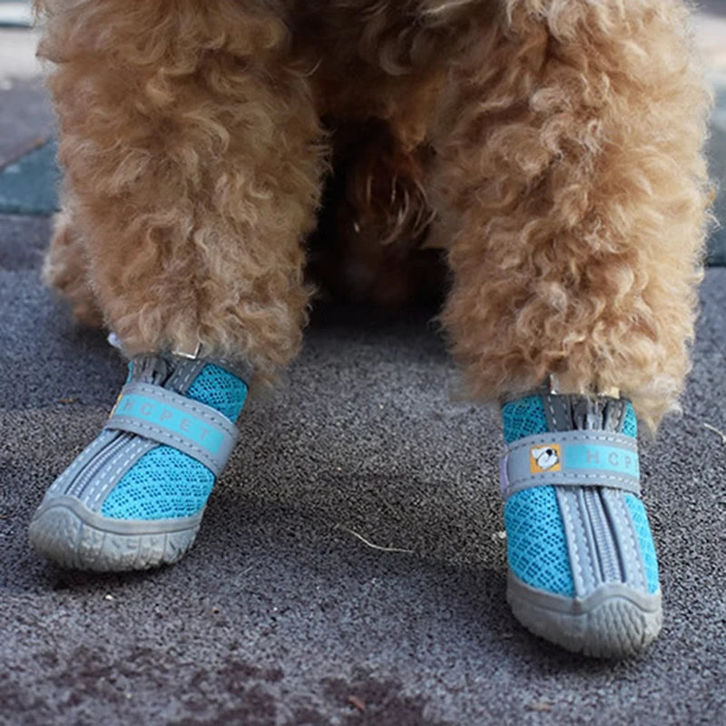 Dog wearing Dog Shoes Non-Slip Soles Thick Plush Protection Paw Pet Shoes Warm For Dog Non-Slip Dog Shoes Breathable Climbing Pets Booties.