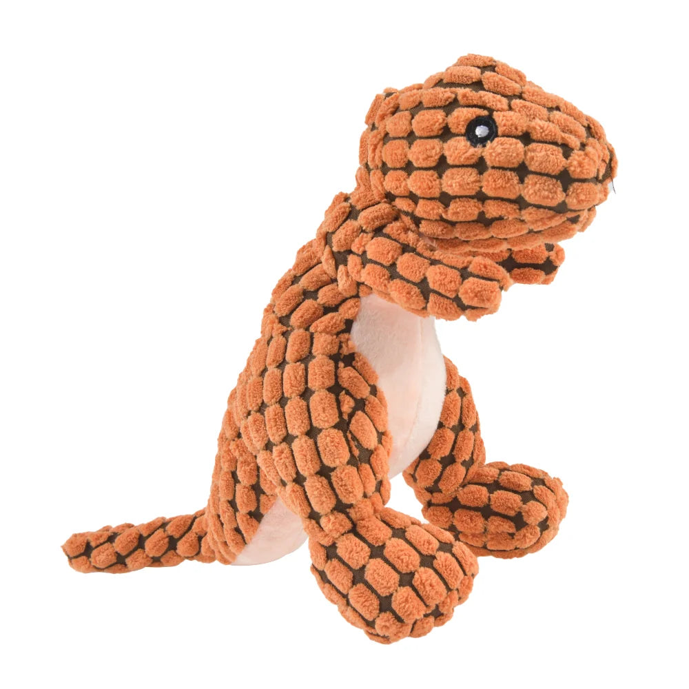 plush dinosaur dog chew toy for small dogs, orange interactive plush pet chew toy