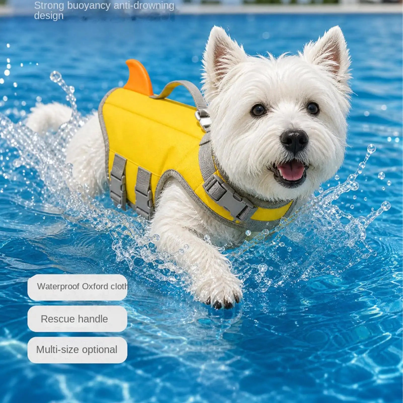 Adjustable dog life jacket yellow high buoyancy waterproof vest with rescue handle for small dogs swimming in pool
