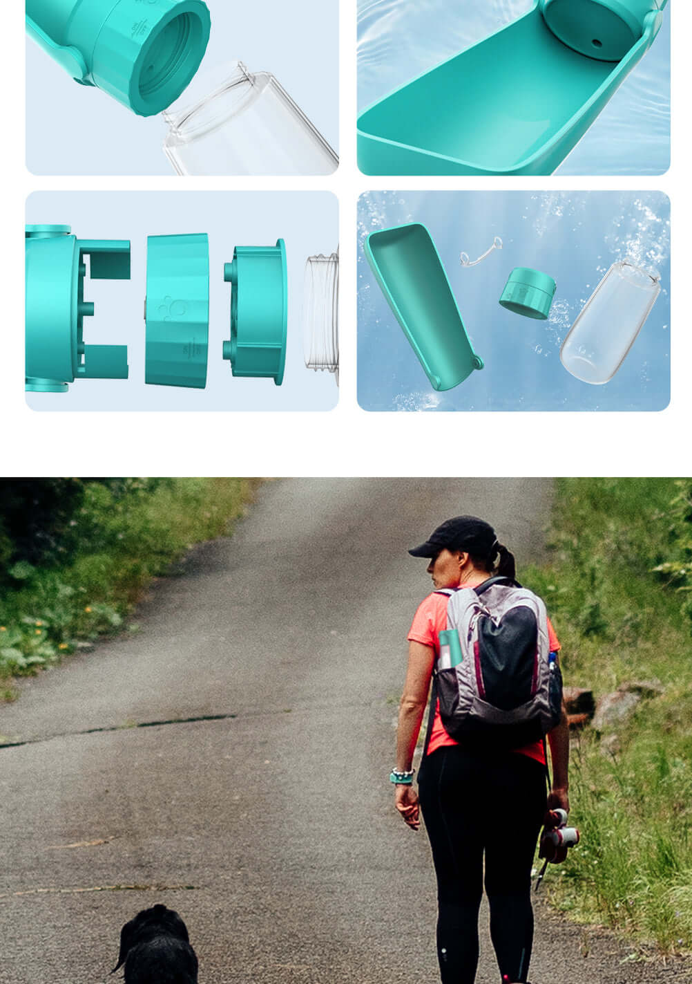 Portable dog water bottle dispenser with foldable bowl for hiking, travel, and outdoor pet hydration for small and large dogs