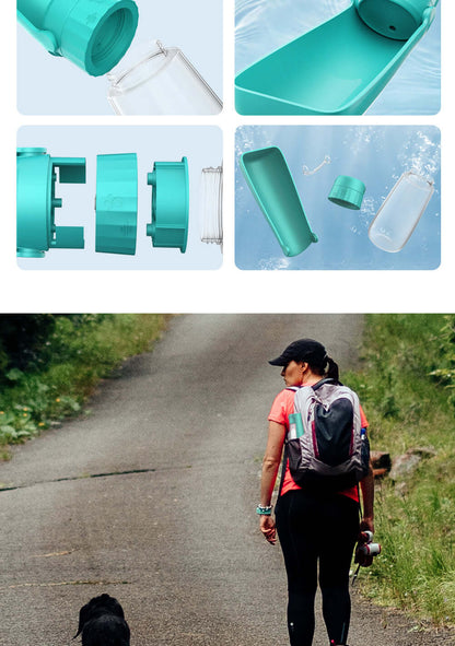 Portable dog water bottle dispenser with foldable bowl for hiking, travel, and outdoor pet hydration for small and large dogs