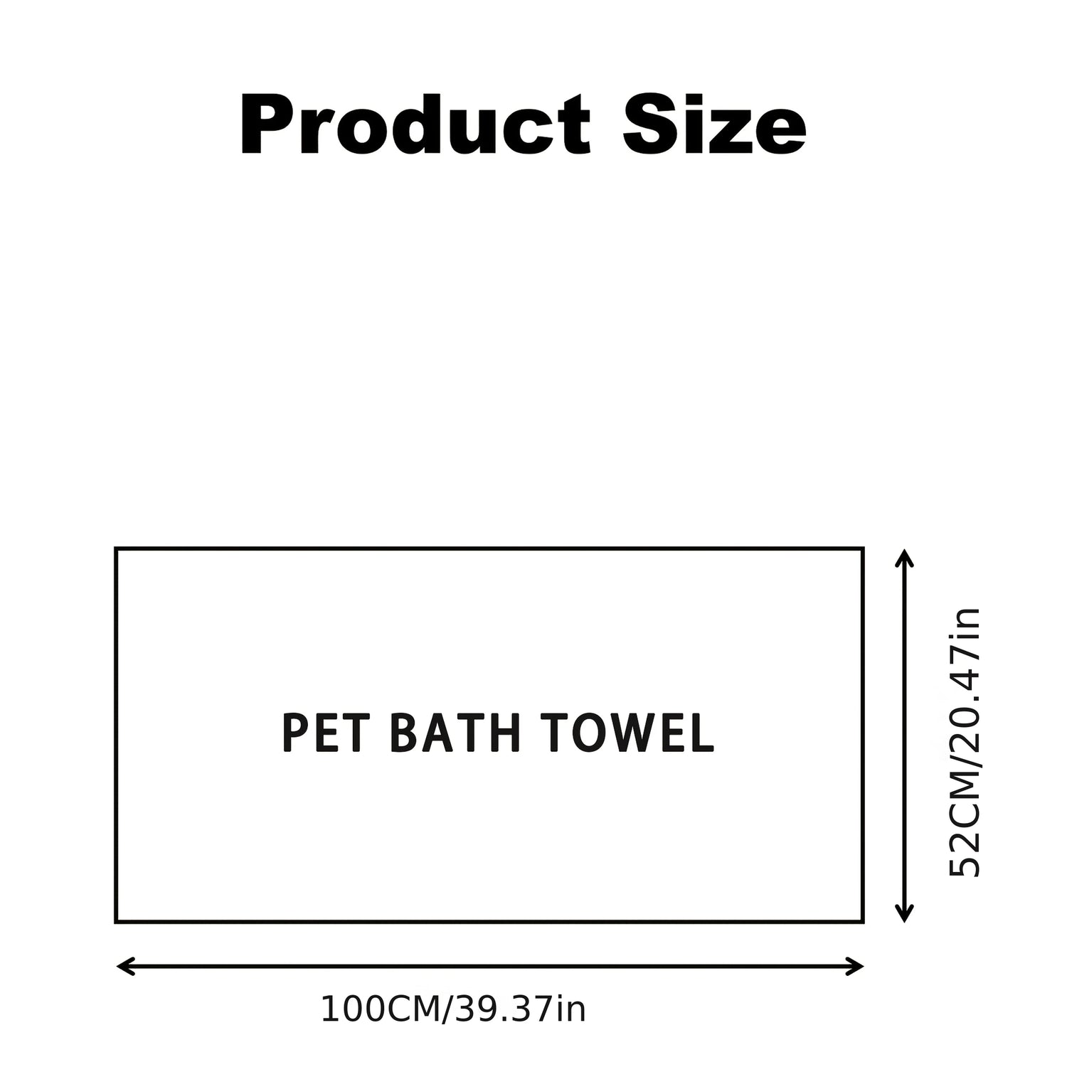 Pet bath towel size chart, 100cm by 52cm for dog grooming