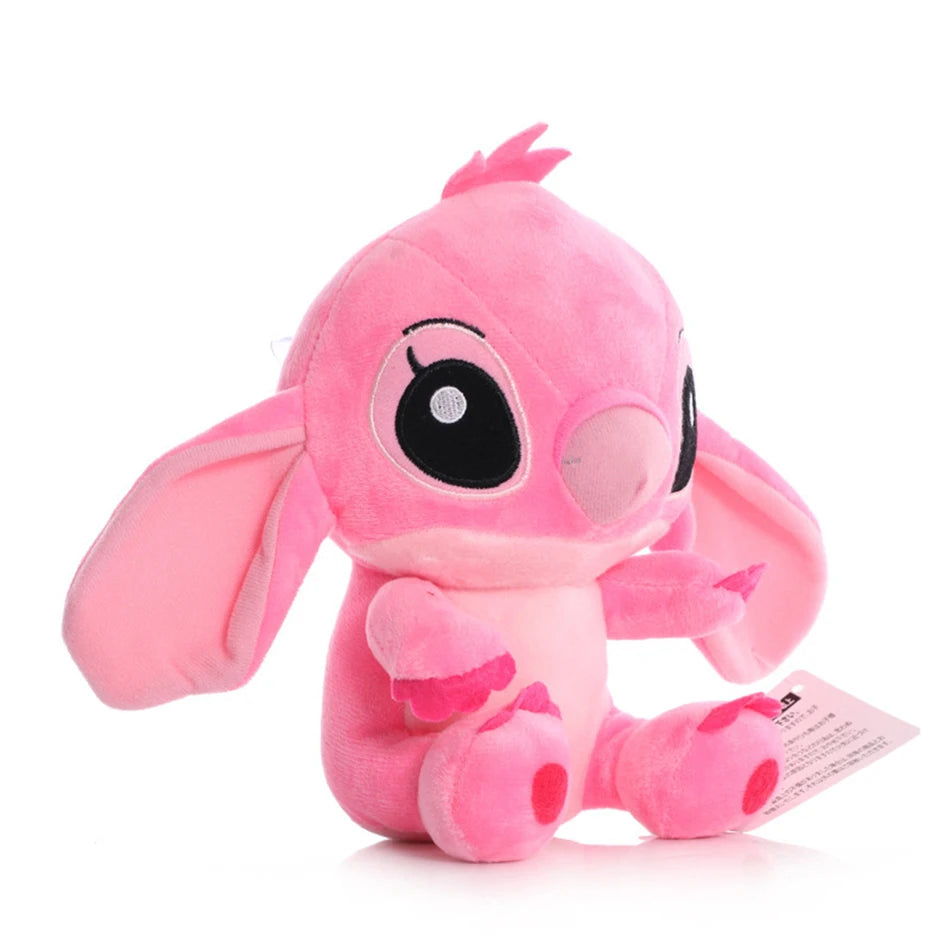 Pink stitch stuffed plush doll with big eyes and floppy ears, cute kawaii toy gift for kids and collectors