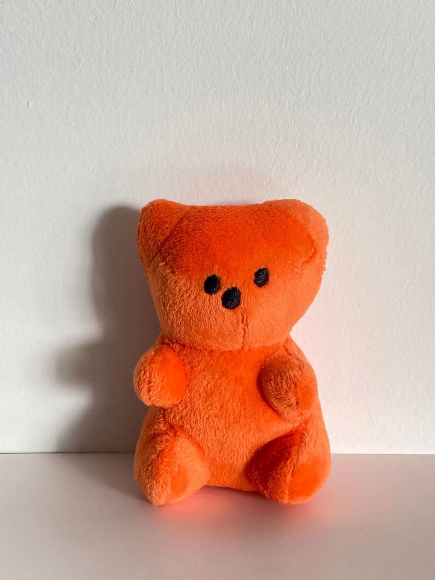 Orange bear-shaped small dog squeaky toy plush fleece 11cm for puppies, Pomeranian, Shih Tzu, Pug and cats