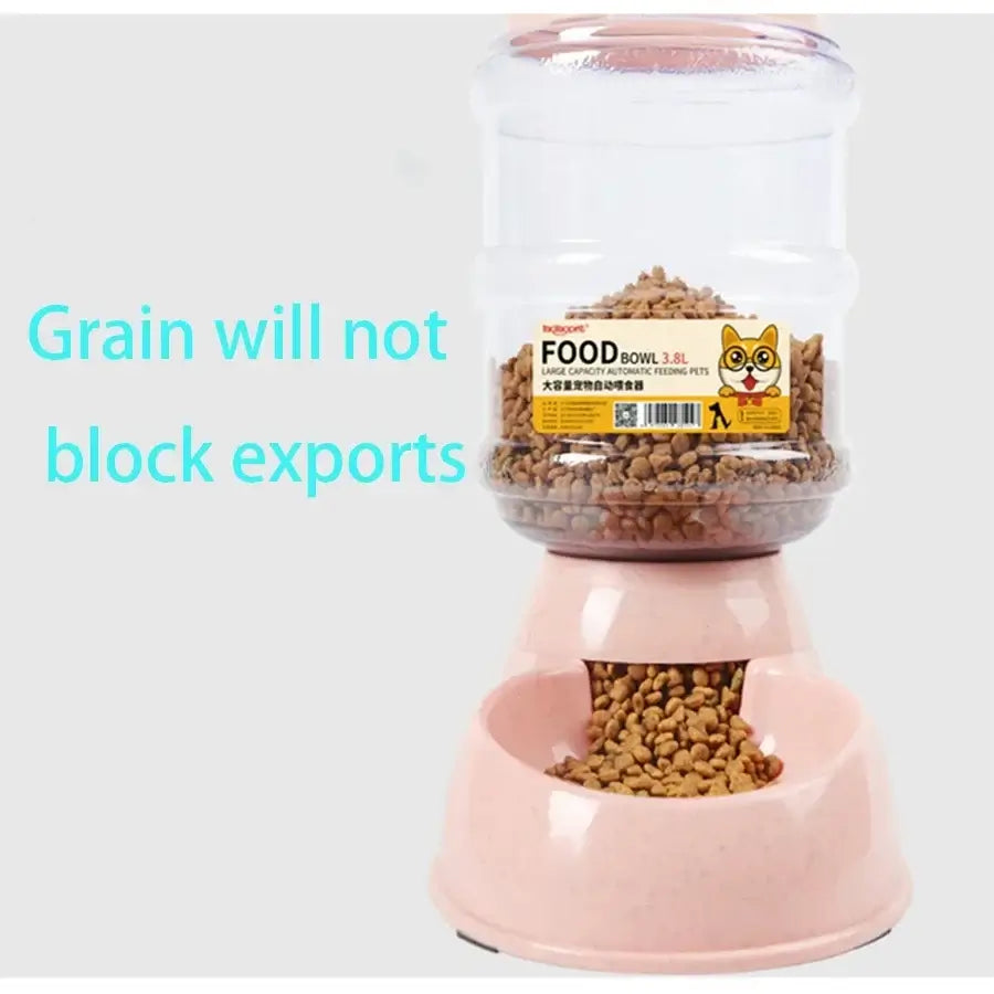 Pet water dispenser automatic feeder bowl for dogs and cats with grain-proof design, pink plastic pet feeding station
