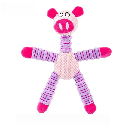 Pink pig plush dog chew toy for small and medium dogs, fleece stuffed teething toy, interactive anxiety relief playmate