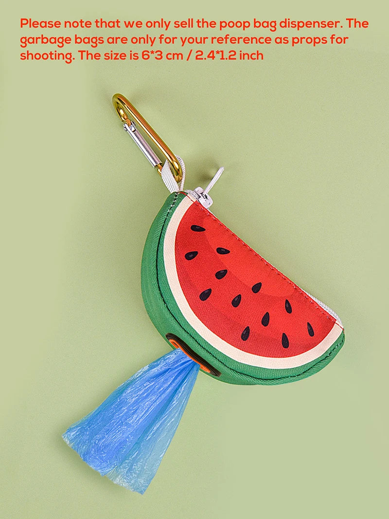 Watermelon dog poop bag holder dispenser with clip, compact fruit design pet waste bag holder for leashes