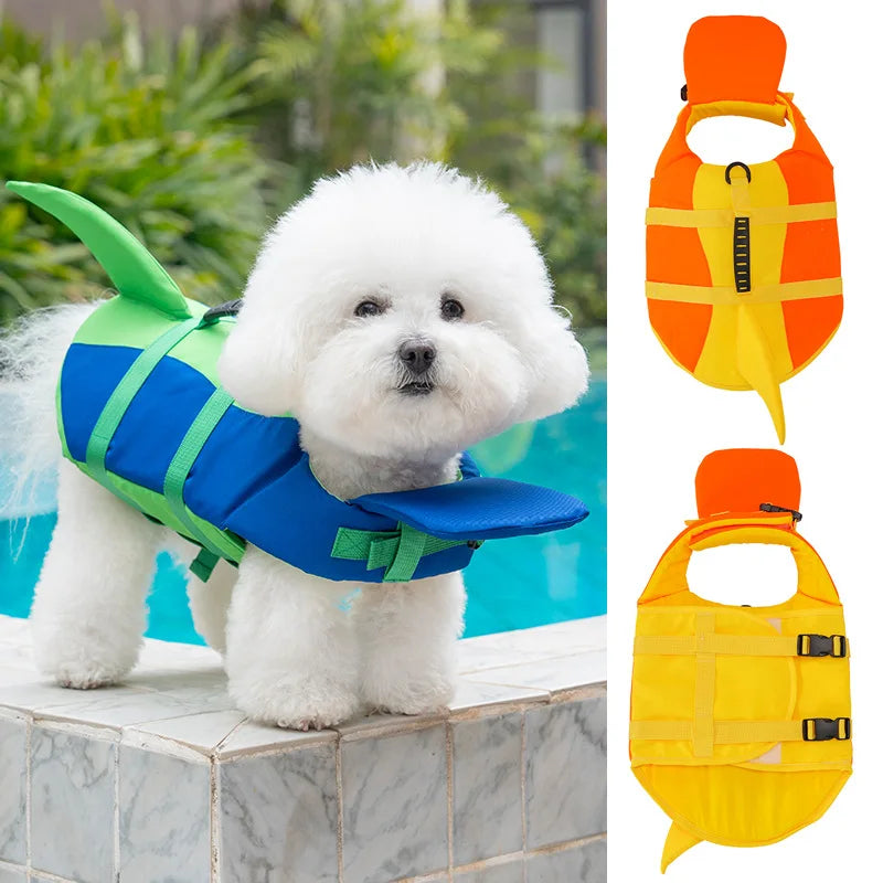 dog life jacket for dogs, adjustable pet safety vest for swimming, pool, surf, and drifting, blue and green