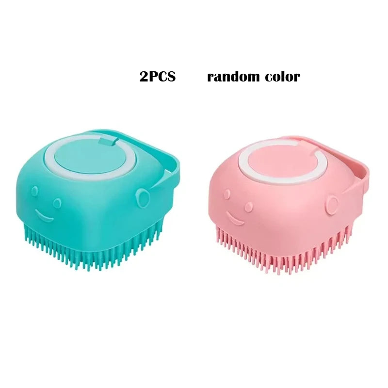 2pcs random color dog shampoo dispenser brush silicone pet bathing brush for dogs and cats shower grooming