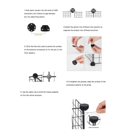 Instructions for assembling the Pet Splicing Fence with Detachable Iron Mesh Gate, Isolation Barrier, Anti-Escape Gate, Indoor Fence.