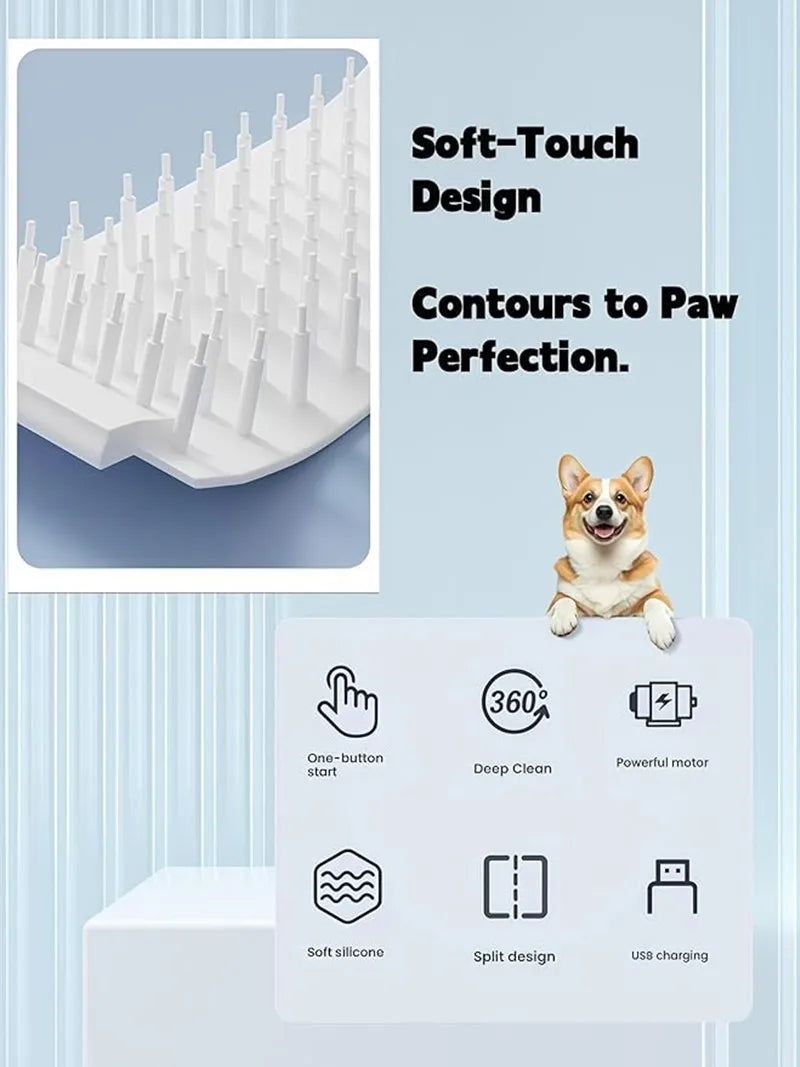 automatic pet paw cleaner with soft-touch silicone brush, 360° deep clean, USB charging, and one-button start for dogs and cats