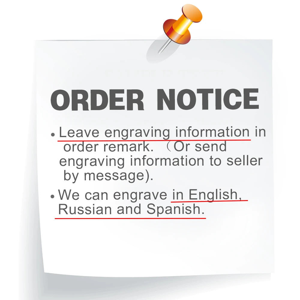 Personalized no pull dog harness order notice for engraving information in English, Russian and Spanish