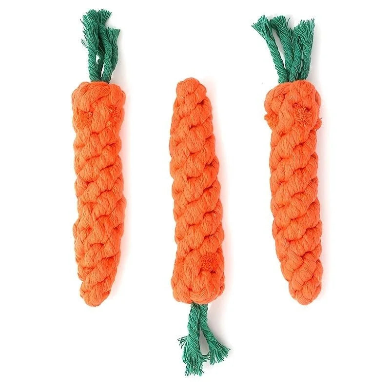 carrot shape dog chew toy orange cotton rope knot toy for dogs and cats, bite-resistant indoor pet accessory
