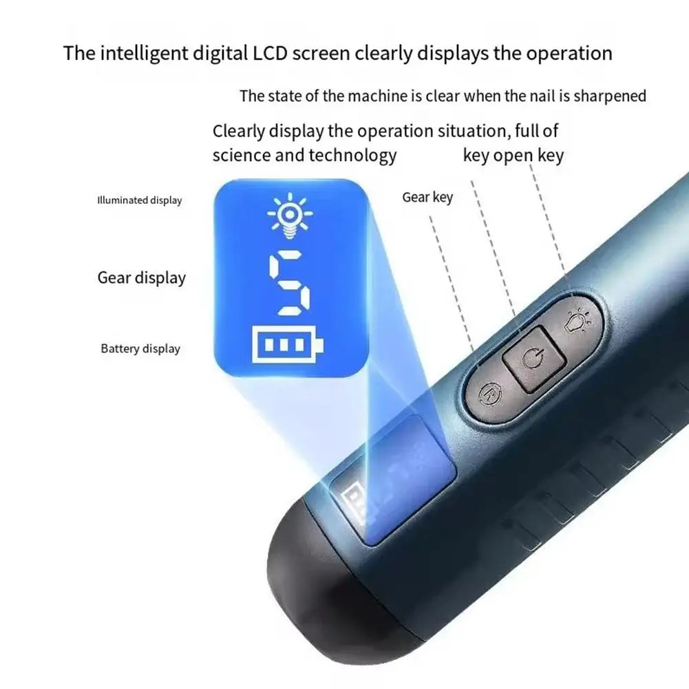 electric pet nail grinder with LCD display, 5-speed control, rechargeable, low-noise grooming tool for dogs and cats