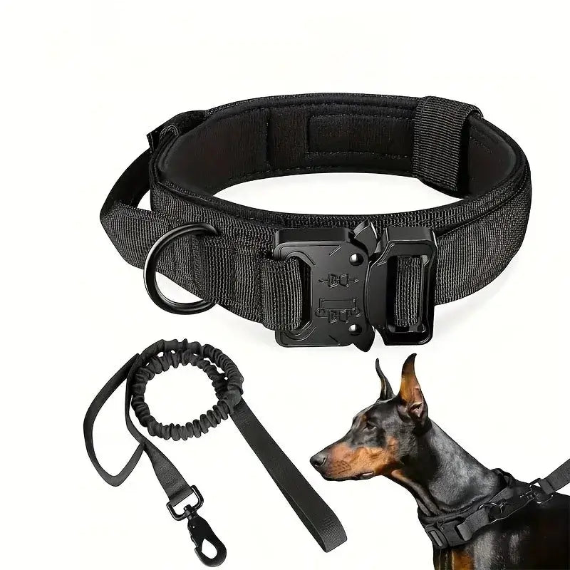 large dog training collar and leash black tactical nylon adjustable padded durable safe comfortable for training and travel