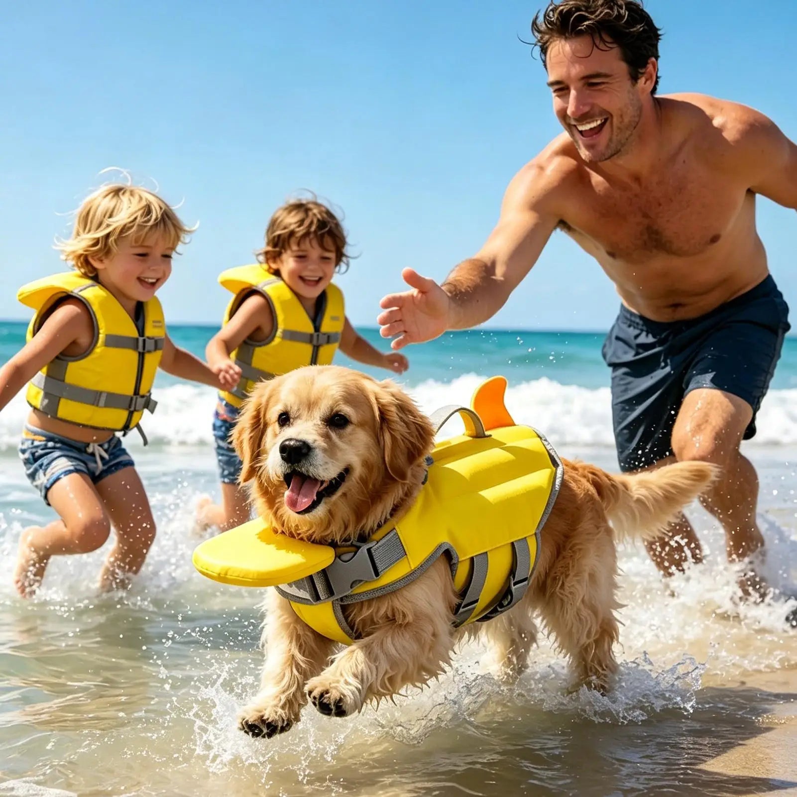 Adjustable dog life jacket for small and medium dogs, yellow high-buoyancy waterproof vest for beach and pool safety