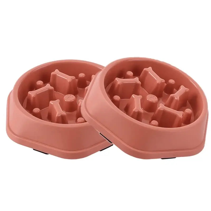 2pcs pink slow feeder dog bowl set with anti-slip base, anti-choking puzzle design for small and medium dogs