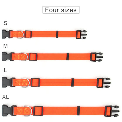 adjustable nylon dog collar in four sizes with quick release plastic buckle for small medium large dogs