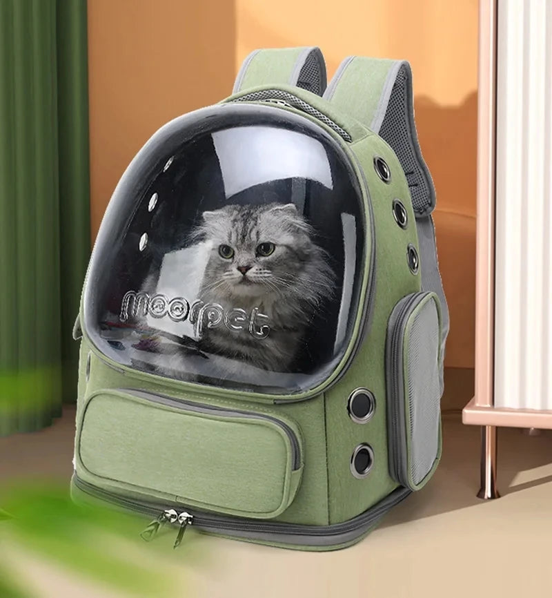 cat carrier backpack for travel with transparent bubble window, breathable nylon pet carrier for cats and small dogs
