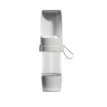 Gray portable pet water bottle with food container, 2-in-1 foldable 500ml travel bowl for dogs, cats, and puppies