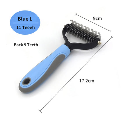 Blue L dog deshedding brush with 11 teeth, 17.2cm pet fur remover grooming comb