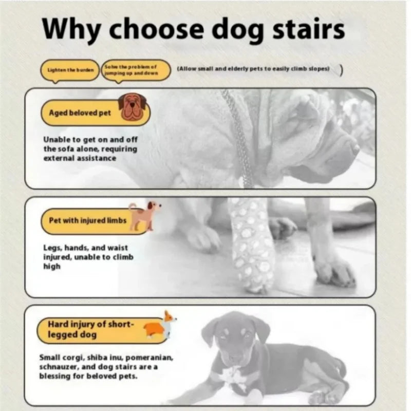 Why choose dog stairs for aged pets, pets with injury, and short-legged dogs benefits.