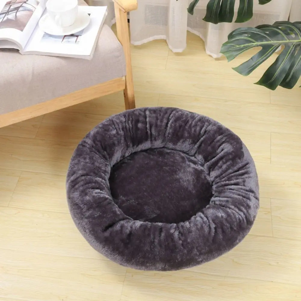 donut dog bed soft round plush pet bed for dogs and cats, washable warm cushion kennel