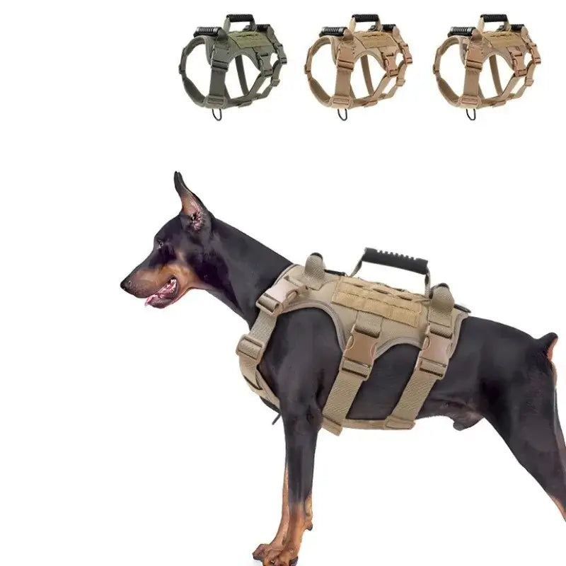 tactical dog harness with quick release, reflective straps, and shock-absorbing support for large dogs
